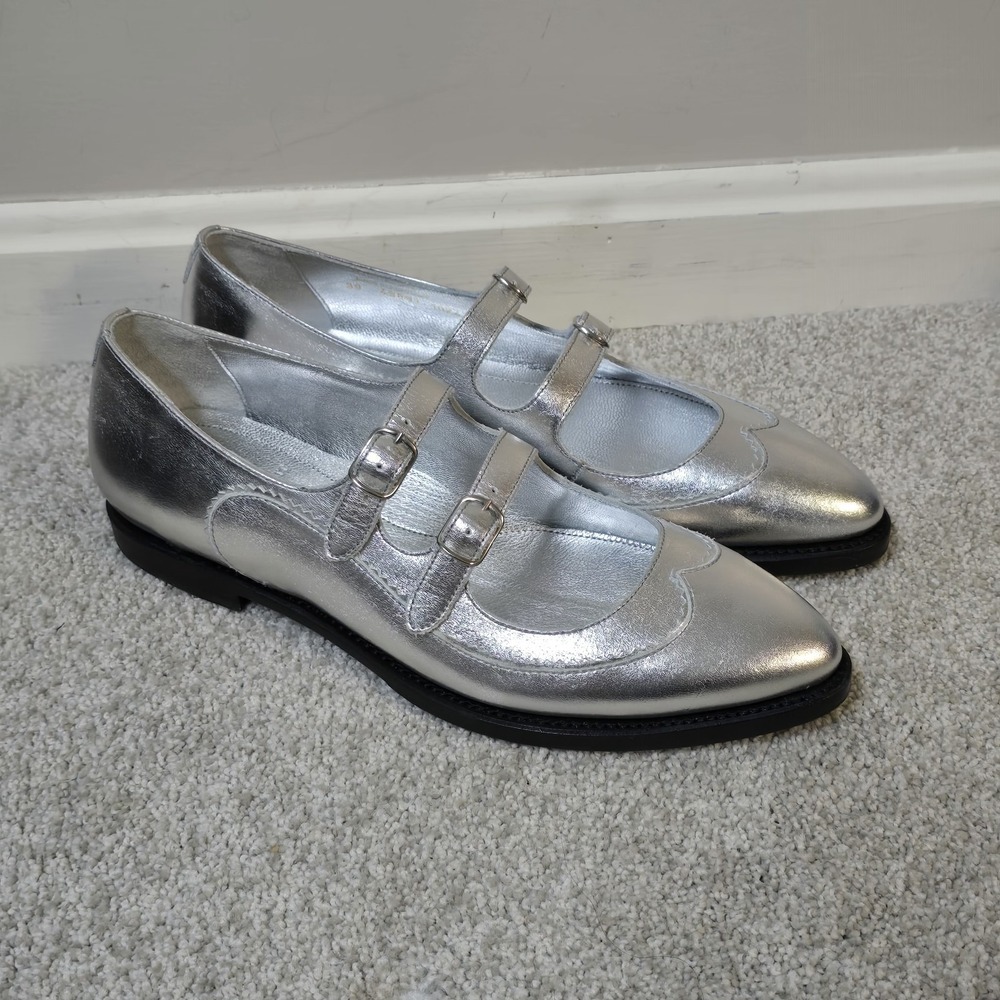 The Office Of Angela Scott Miss Margo Silver Mary Jane Flat Sz 39 US 9 Academia